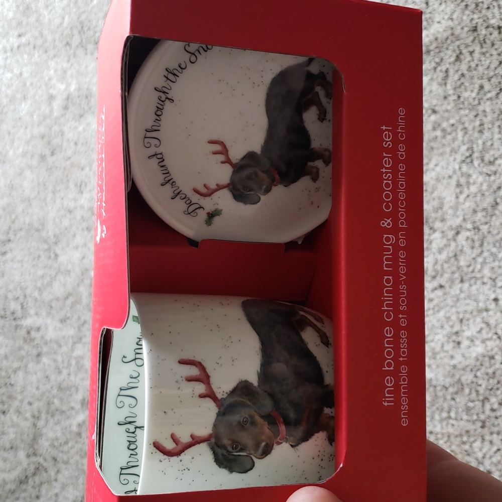 Christmas dachsund tea cup and coaster set